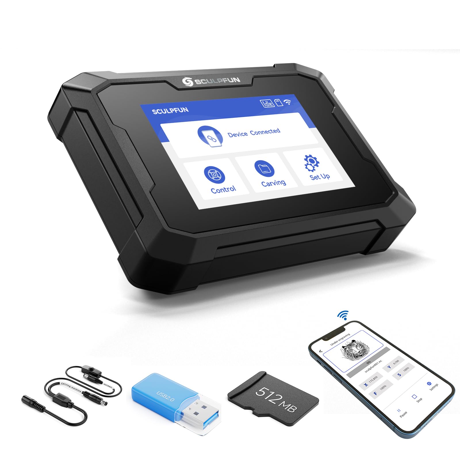 SCULPFUN TS1 Touch screen 3,5 pollici, terminale di controllo per incisione offline per la maggior parte delle macchine per incisione laser, connessione WiFi, funzione di taglio in tempo reale da