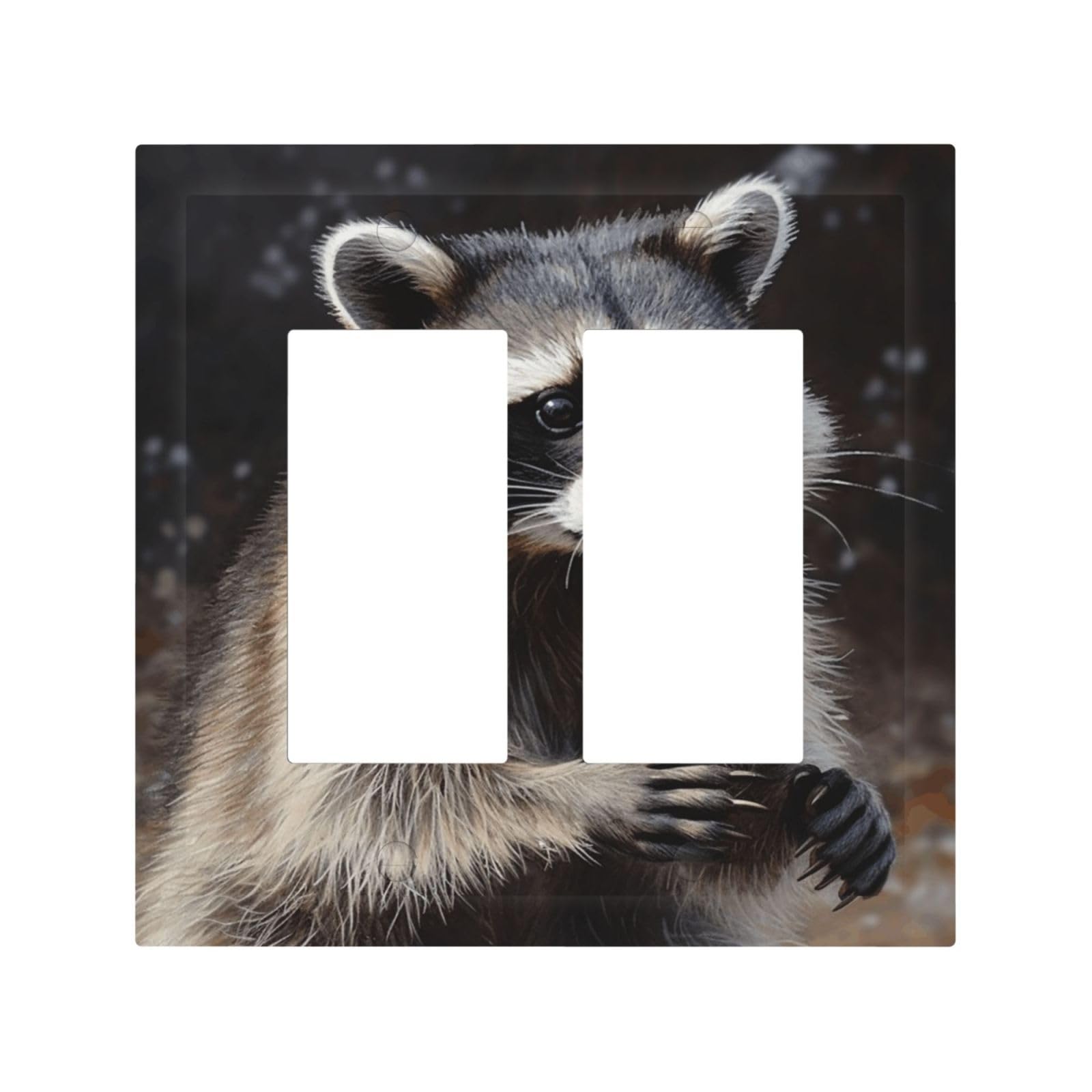 Kloph Style H Decorator Double Toggle Light Switch Covers Raccoon Wall Plate 2-Gang Mid Size 5" X 4.9" Double Toggle Switch Wallplate Decorative 2 Gang Wall Switch Plate Covers