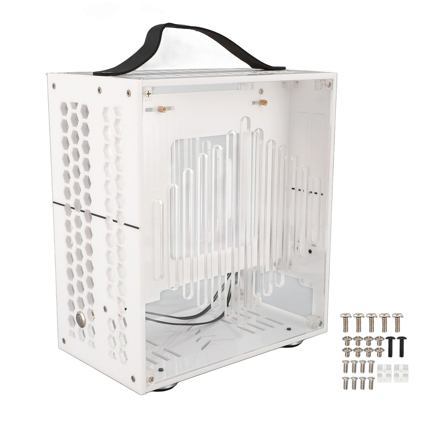 Kadimendium Miniaturowa Obudowa Komputera ITX Przenośna Akrylowa Obudowa Komputera dla Majsterkowiczów 23x20,5x12cm Przezroczysty Przepływ Powietrza 360 Stopni (Biały)