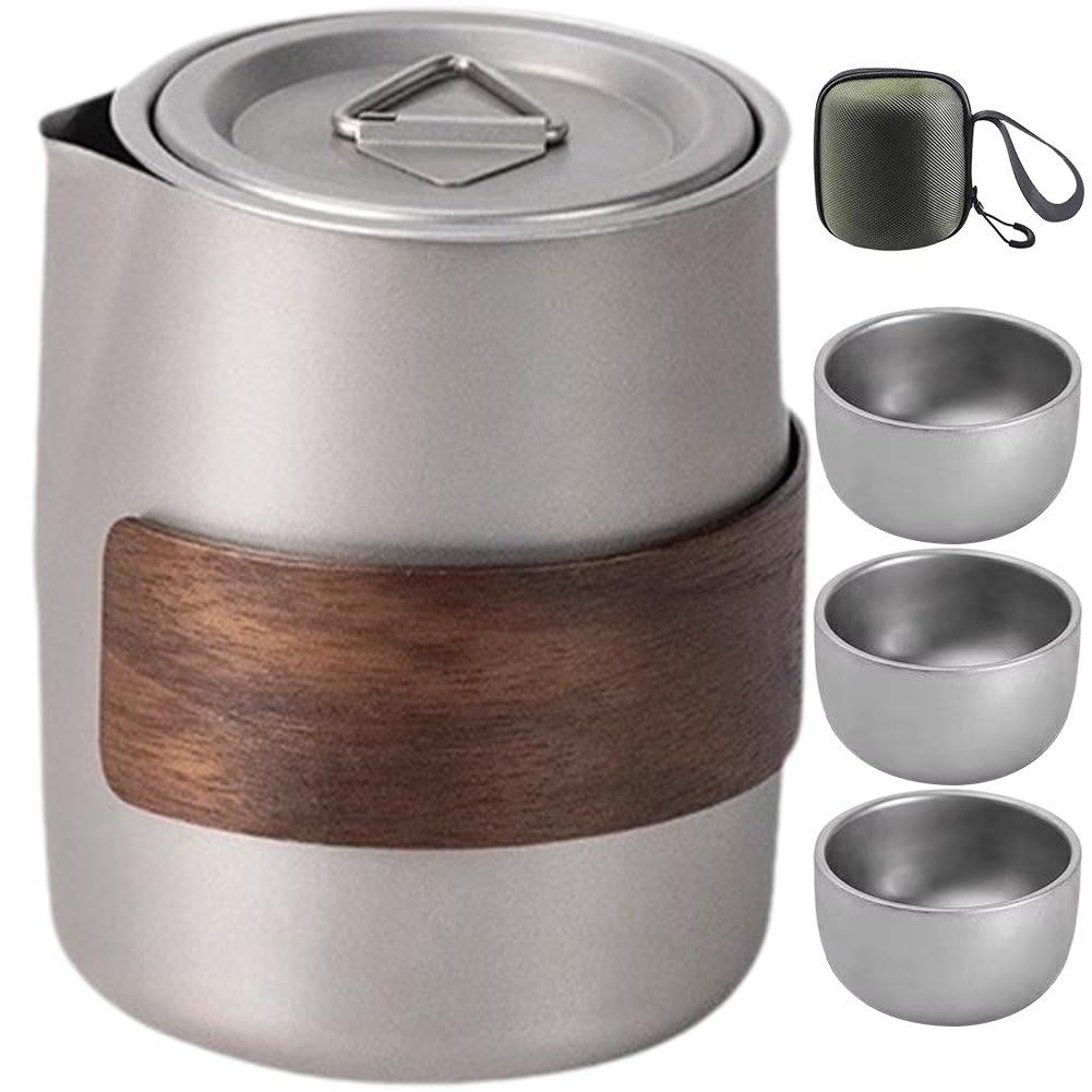 Préparation de thé légère en titane avec 3 tasses de camping