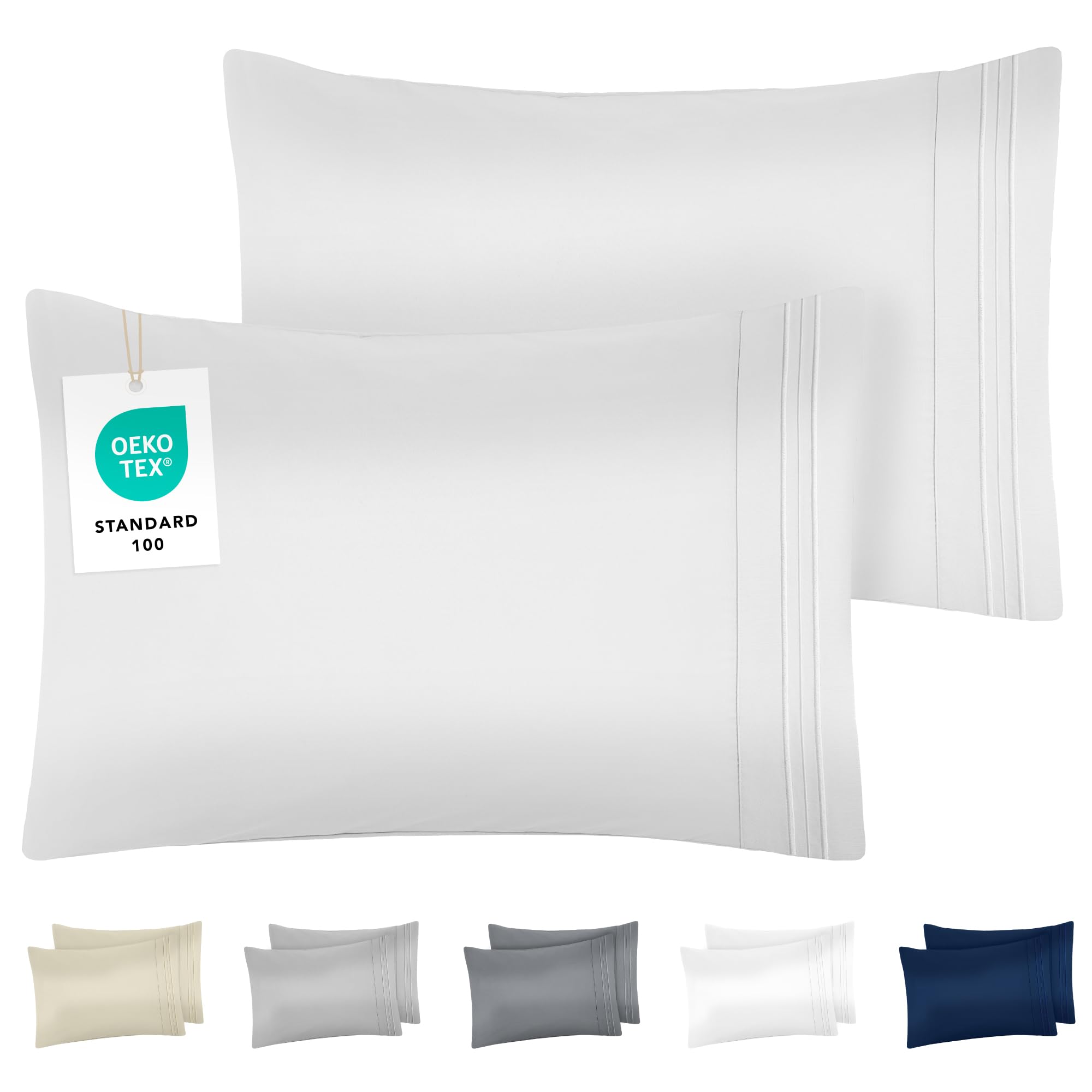 DREAMZIE Kissenbezug 40x70 Weiß 2er Set Premium Mikrofaser mit Stickmuster Oeko-TEX Zertifiziert - Kopfkissenbezug 40x70 Weich