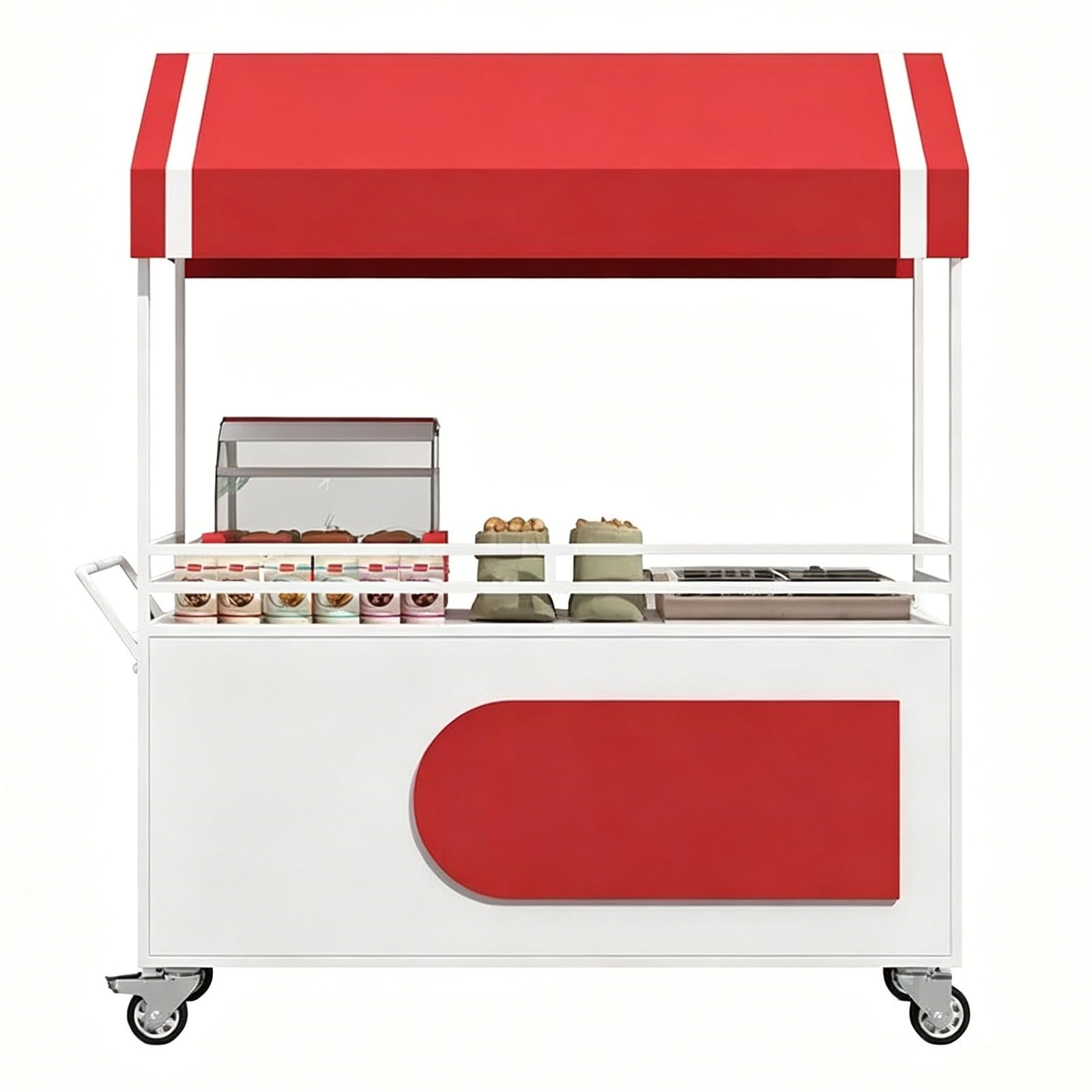 Vendor Cart with Canopy and Wheel, Farmers Market Display, for Outdoor Display and Event Sales(Red,120cm/47in)