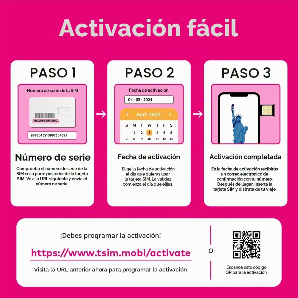 Tarjeta SIM Prepagada TSIM para EE. UU. por 15 días | Datos ilimitados 4G/5G en EE. UU. + 5 GB de Alta Velocidad en Canadá y México | Llamadas Locales ilimitadas + Llamadas/SMS entrantes Gratis