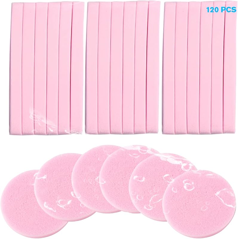 Esponjas faciais comprimidas FITINI para maquiagem e limpeza, redondas, cor rosa, 120 unidades