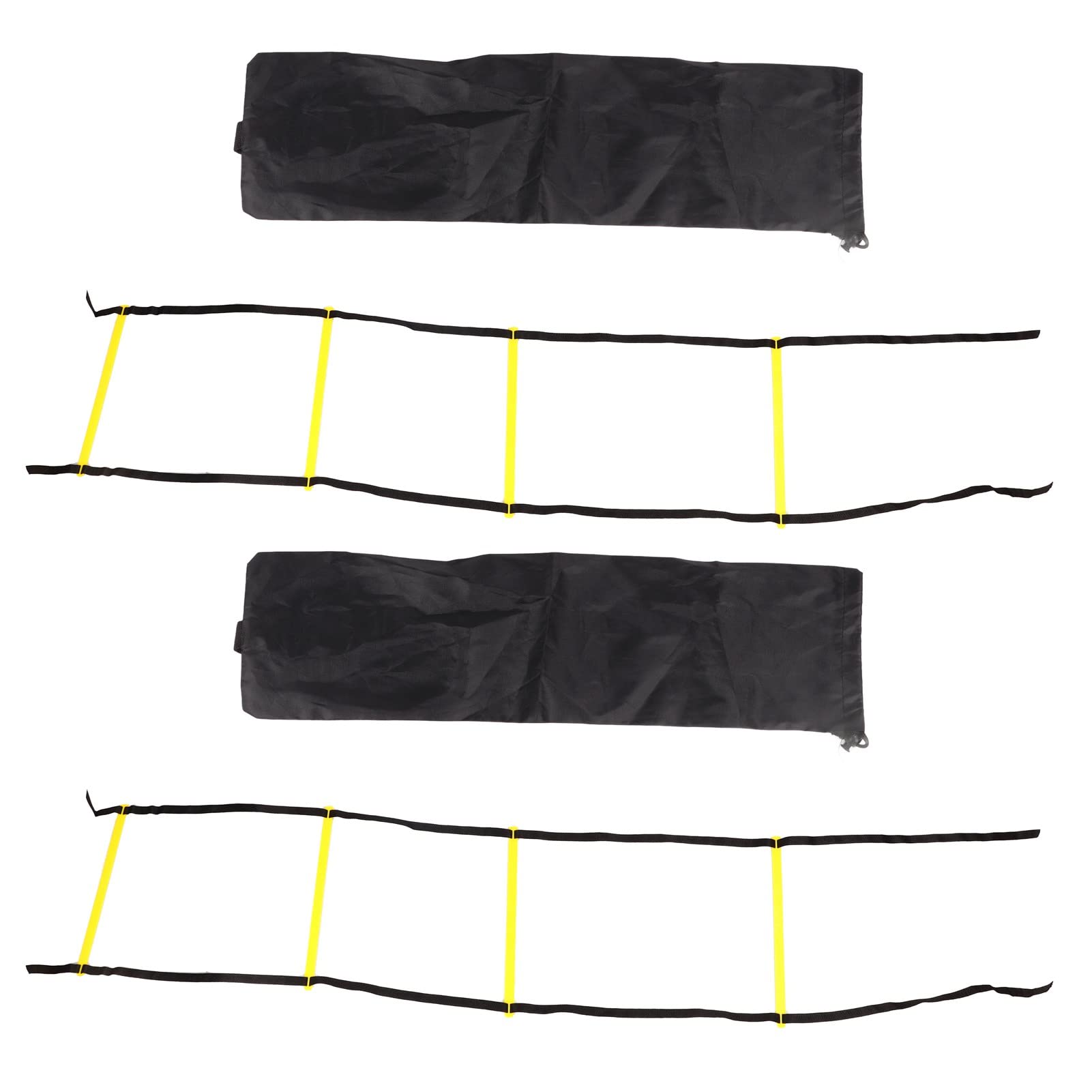 Set of 2 4-Rung Rope Ladders for Speed Training - Ideal for Football, Basketball, Agility Drills - 2m Black Rope with Yellow Rungs and Carry Bag