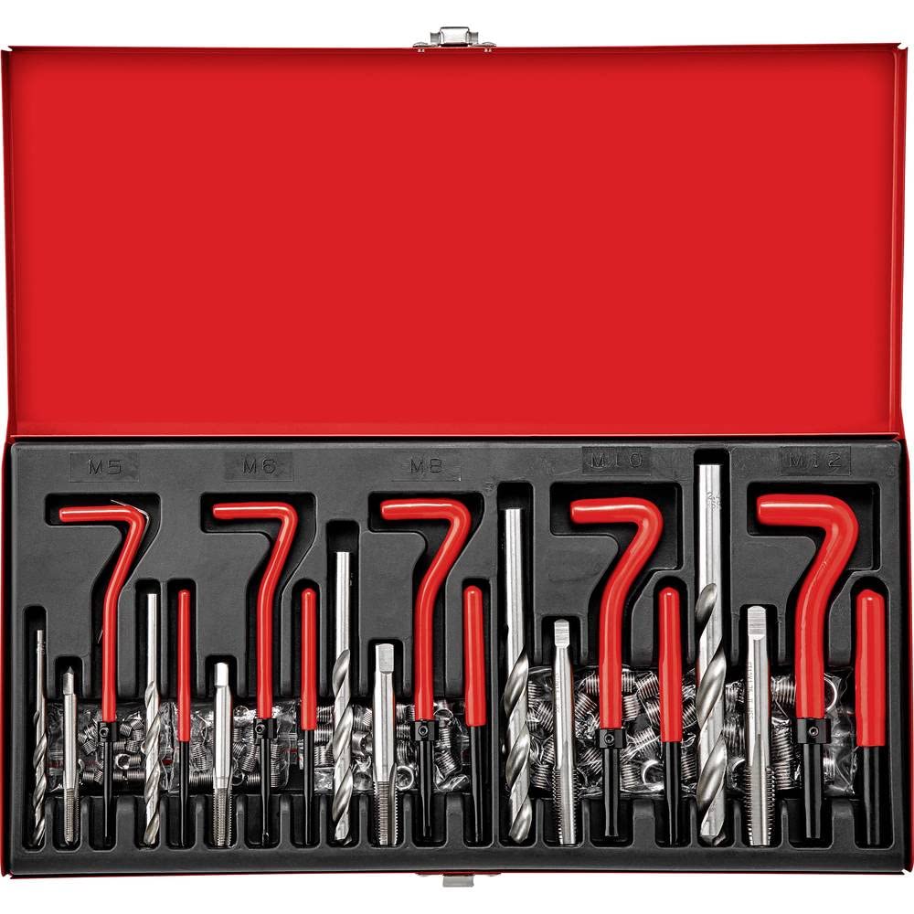 TOOLCRAFT Gewinderoll-Satz I Gewindereparatur-Set I metrisches Gewinde I HSS-Bohrer I Gewindewerkzeuge I Gewindeschneider-Set I Gewinde-Maß: M5, M6, M8, M10, M12 I Profi-Werkzeug I Werkstattbedarf