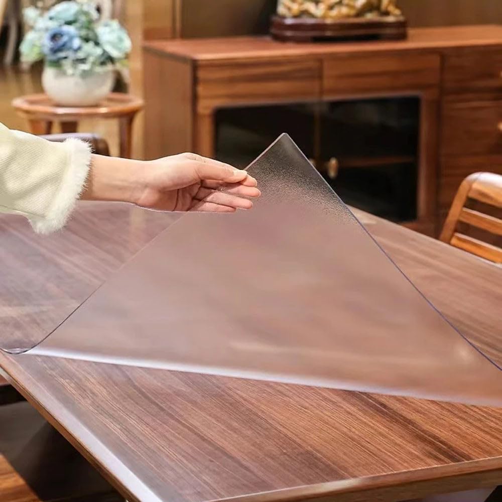 QBYRSSS Transparent Table Cover Protector Matte PVC Tablecloth 2mm Transparent Table Cover with Smooth Surface Durable Protection for Dining Tables 80x150cm Waterproof Easy to Clean