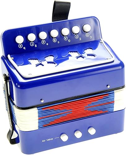 Vista 12 de PowerTRC Acordeón para niños, instrumentos musicales para niños de 9 a 12 años, mini juguete de acordeón de 10 teclas de control de botón, peso Rojo