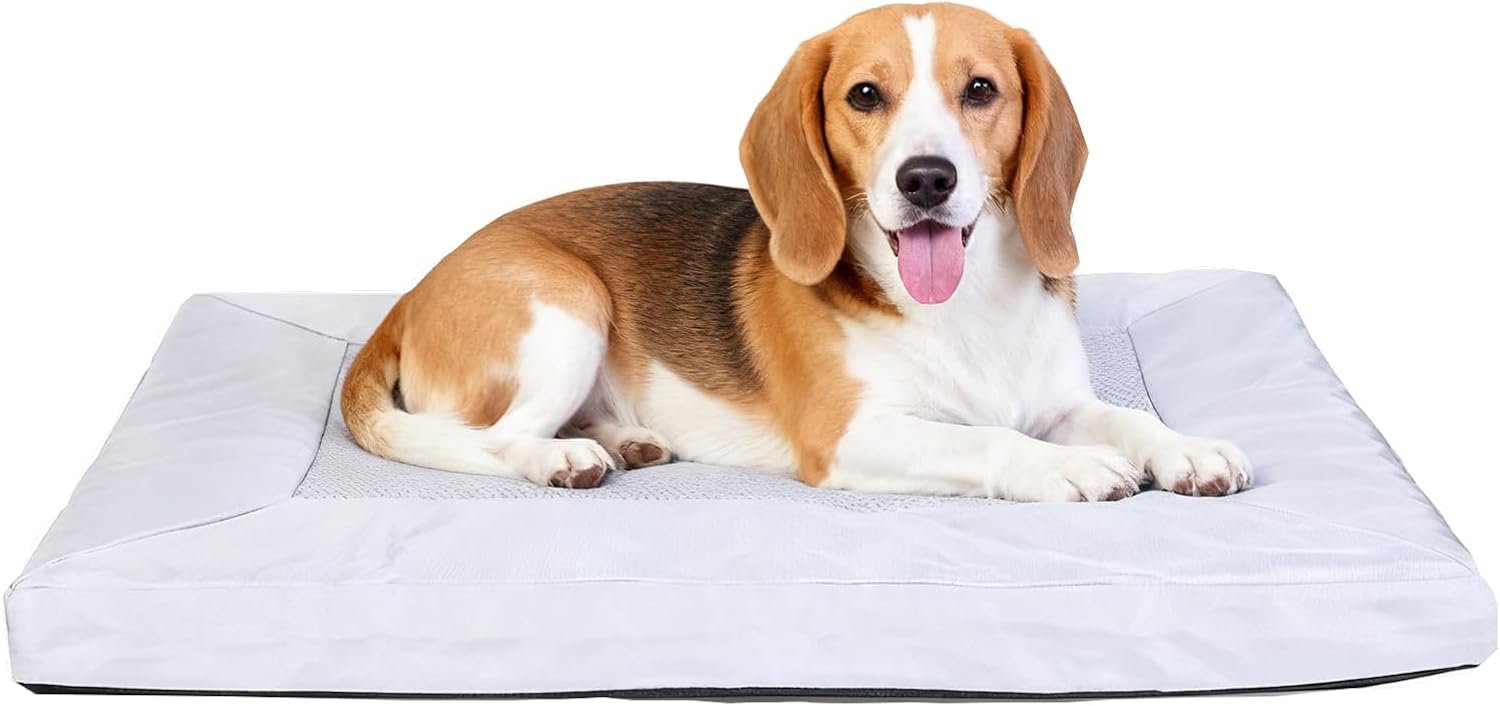Orthopedic Dog Crate Bed, Orthopedic Memory Foam Dog Bed with Removable Cover and Anti-Slip Bottom, Pet Cooling Mat for Large Dogs, 44" x 32"?Grey