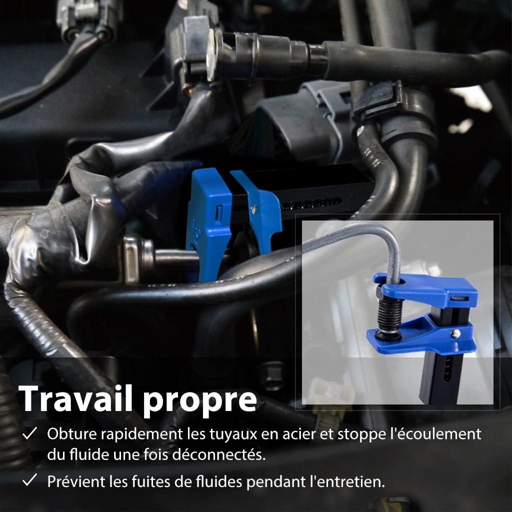FIRSTINFO Kit de Pinces de Blocage pour Conduites de Frein et Carburant, 4 Pièces pour Tuyaux Acier 3/8", 5/16" et 1/2", Outil de Maintenance Automobile F3929