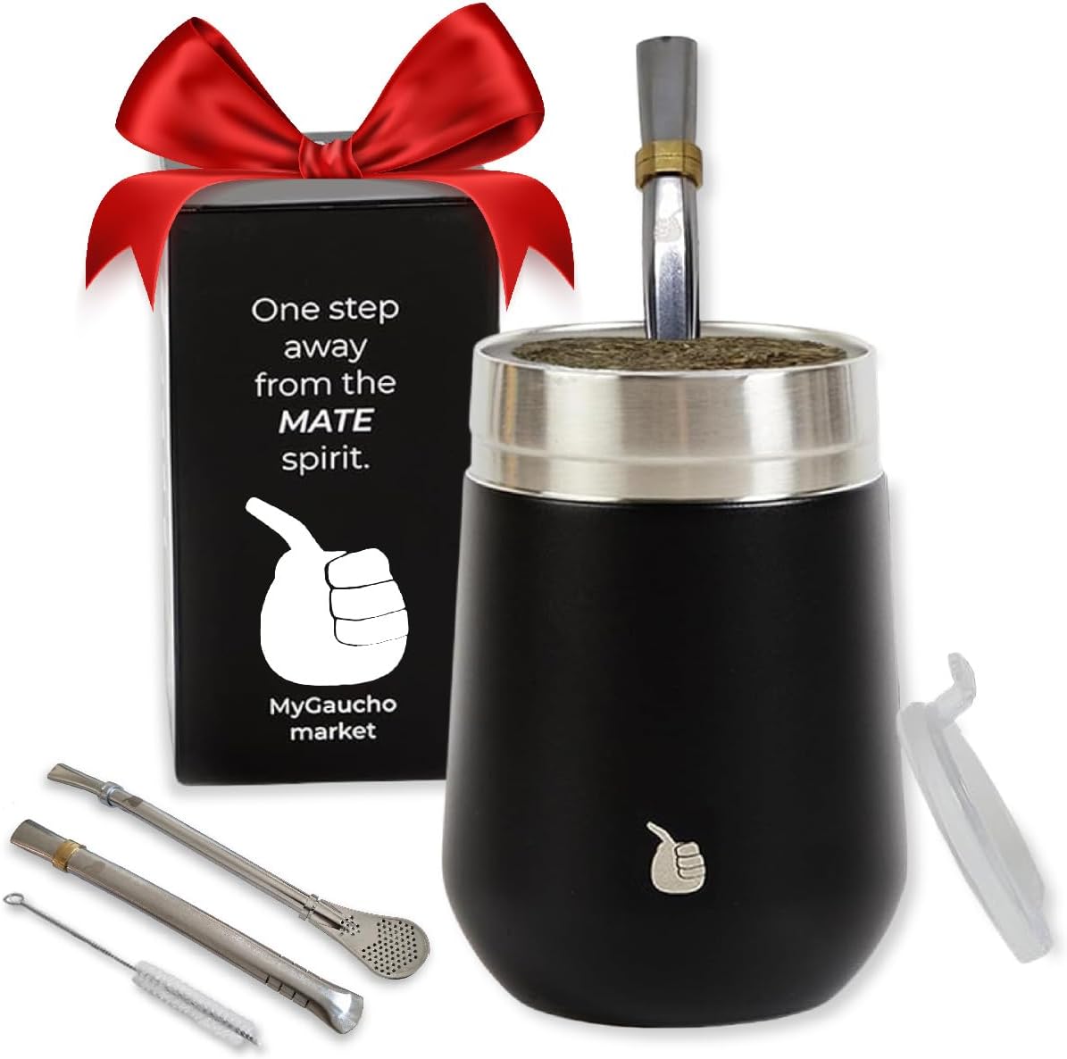 Set Yerba Mate Argentino - Tazza Doppia Parete 350ml + 2 Cannucce In Acciaio Con Filtro, Ideale Per Bevande Calde E Fredde