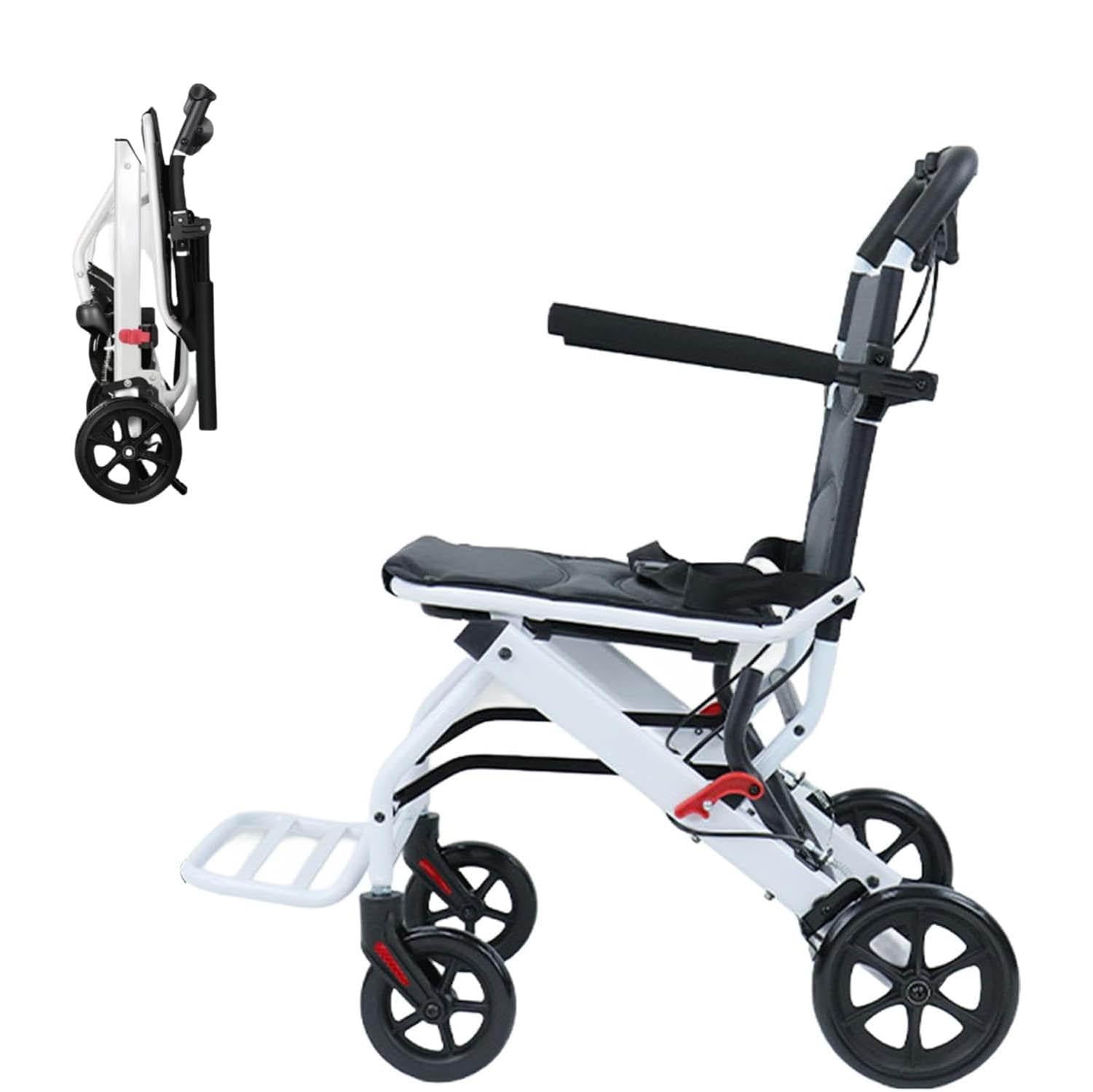 Silla de Ruedas Plegable, Sillas de Ruedas Ligeras para Adultos y niños, Solo 8.2kg, Silla de Ruedas de Viaje portátil con Correa de Seguridad Ajustable, Ruedas de PU,A