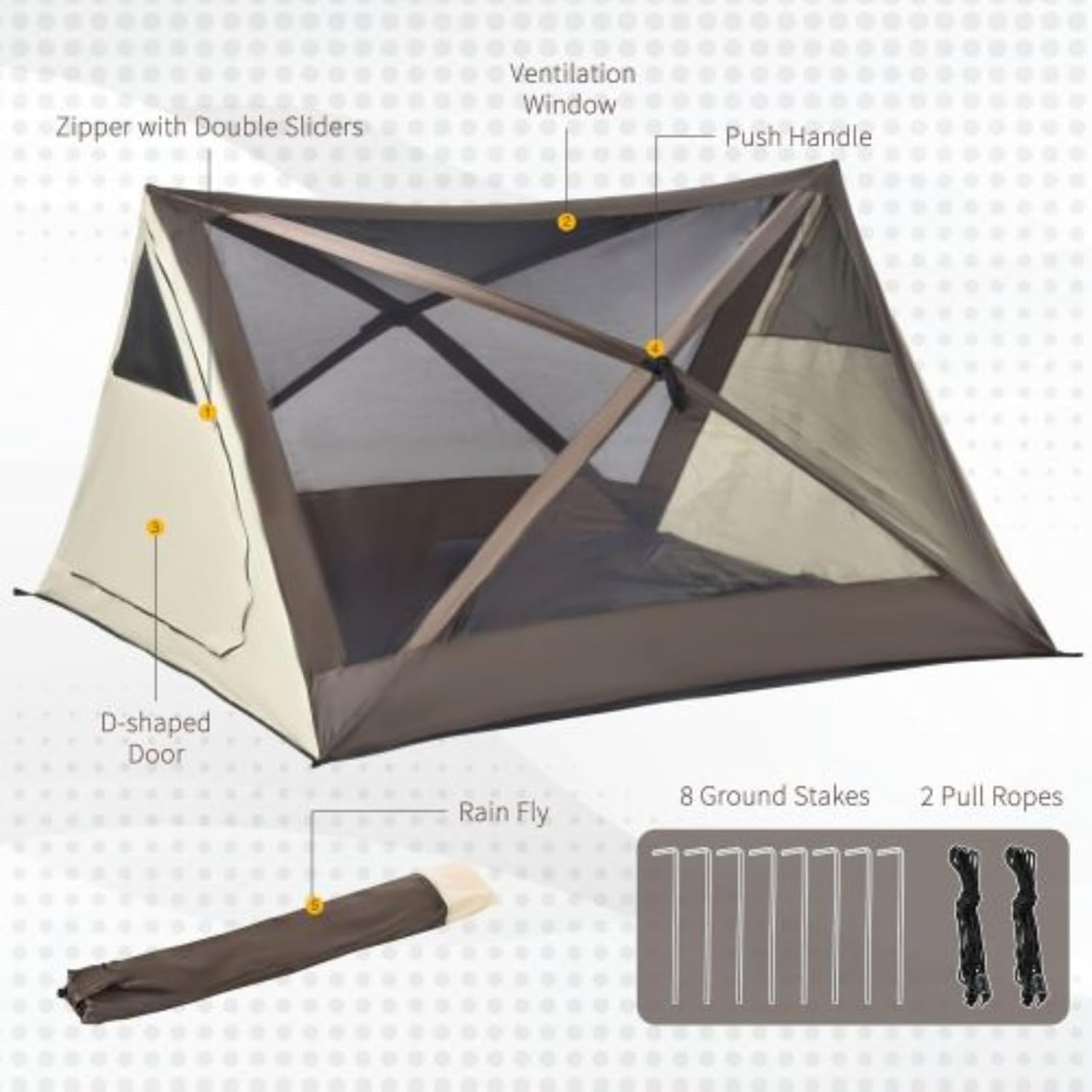 Outdoor Shelter, Automatic Quick-Opening Tent, 2-3 Person Pop-up Camping Tent, Portable Cabin, Beach Tent, with Rain Cover, Carry Bag, Windows and Door, Outdoor Camping Hiking Indoor