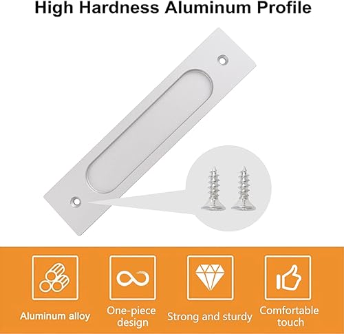 Miniatura 3 de MOROBOR Tiradores de puerta corredera empotrados rectangulares de 7.087 in, 2 tiradores de aleación de aluminio plateados con tornillos de montaje