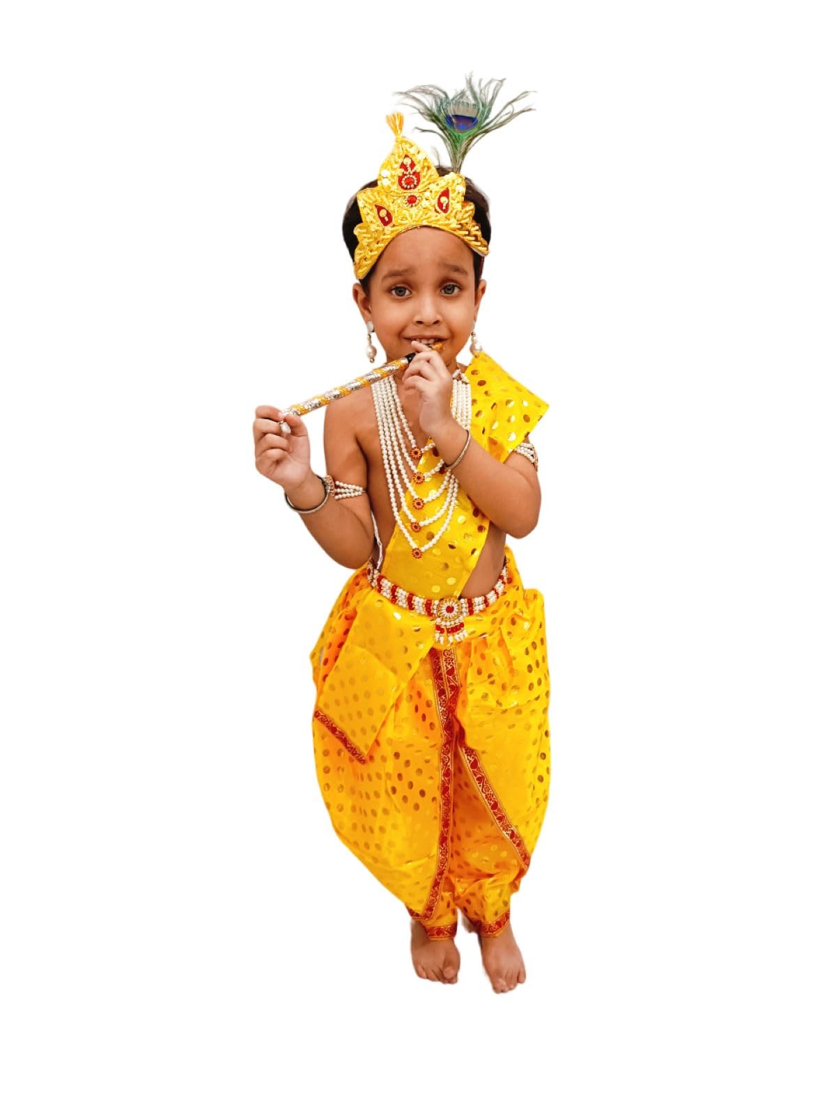 BookMyCostume Krishna Yellow Polka Dot Costume Dhoti Patka with Heavy Pearl Jewellery and Mukut Set - Janmashtami Dress Costume for Baby Kanha - Boys & Girls 6-12 Months (B0DB5G3M4V) Amazon Price History, Amazon Price Tracker