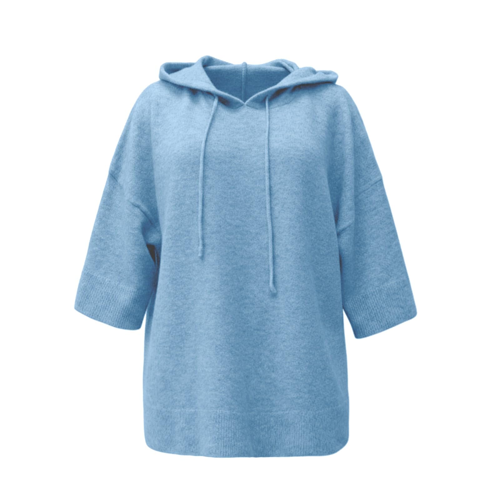 Generisch Hoodie Damen 3/4 Ärmel Strickhoodie Kapuzenpullover Sweatshirt locker Oversize Pullover Strickpullover mit Kapuze Herbst Winter Oberteil