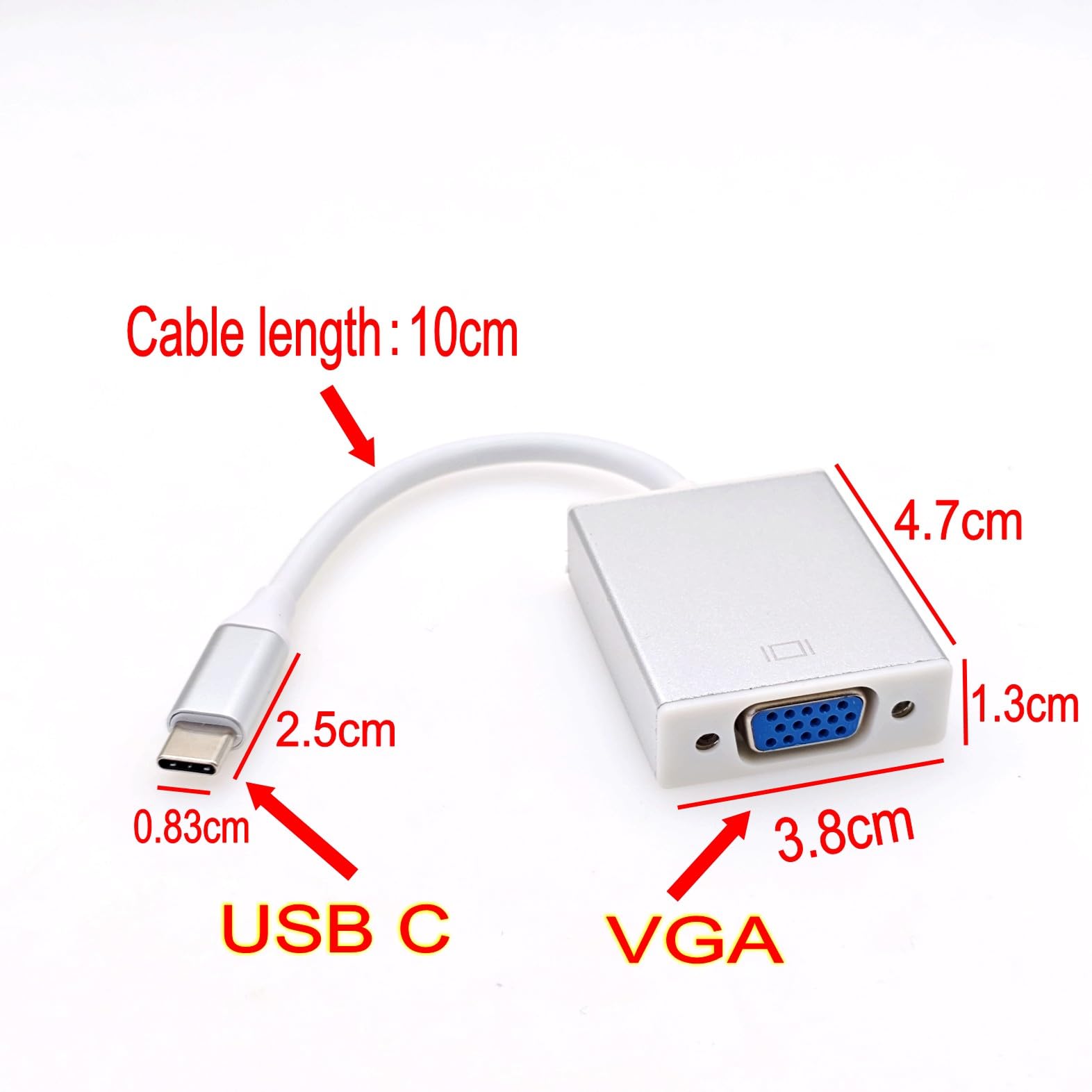 JZK USB C vers VGA Adaptateur, Thunderbolt 3/4 USB 3.1 Type-C mâle vers VGA Femelle connecteur Adaptateur pour MacBook Pro, pour iPhone 16/15 Pro/Max, pour iPad Pro, pour Lenovo, projecteur