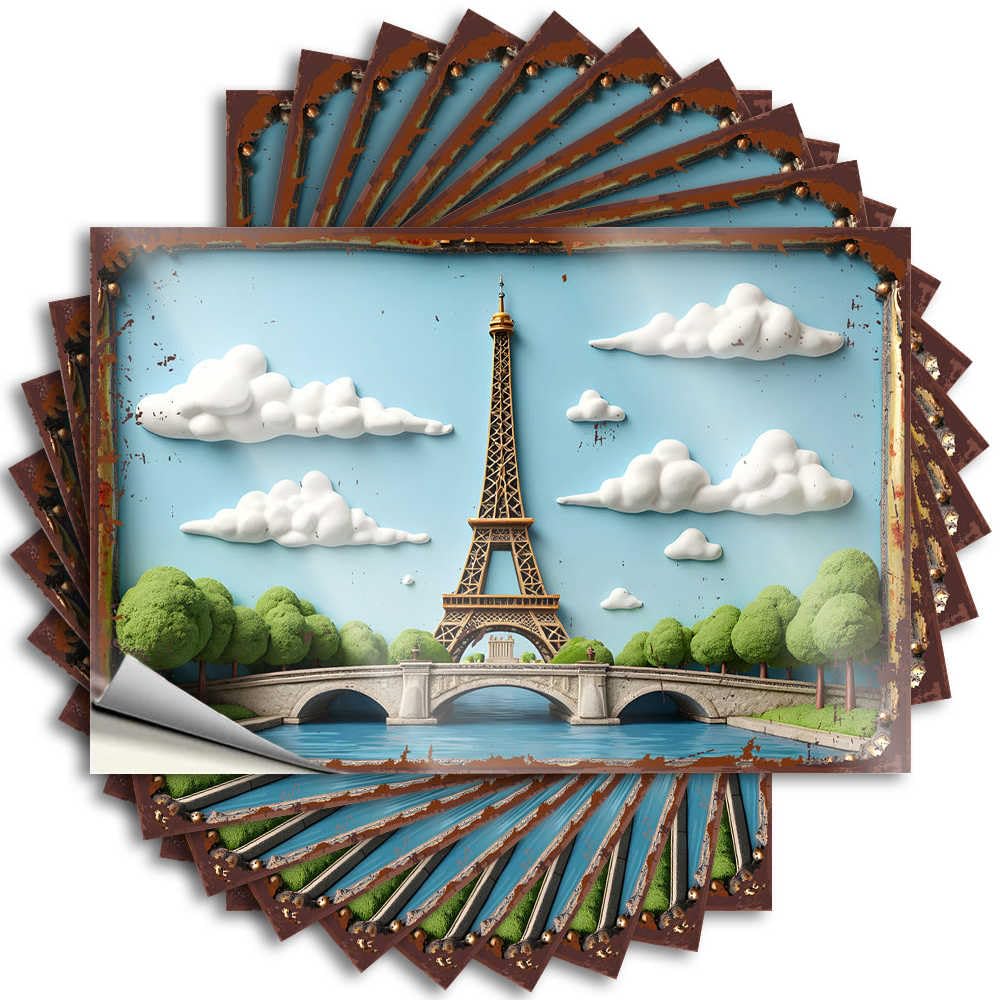 Retro Kitchen Decor, Stickers Funny Window Quote Stickers, Southern No Residue Decals for Luggage | Summer Party Favor Custom 3D Art of Eiffel Tower with Bridge and Trees(12X18CM)