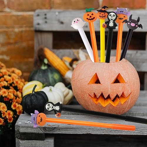 Miniatura 5 de 30 bolígrafos de Halloween, cabezas de calavera de calabaza, bolígrafos con forma de murciélago fantasma, bolígrafo negro a granel de 0.020 in para