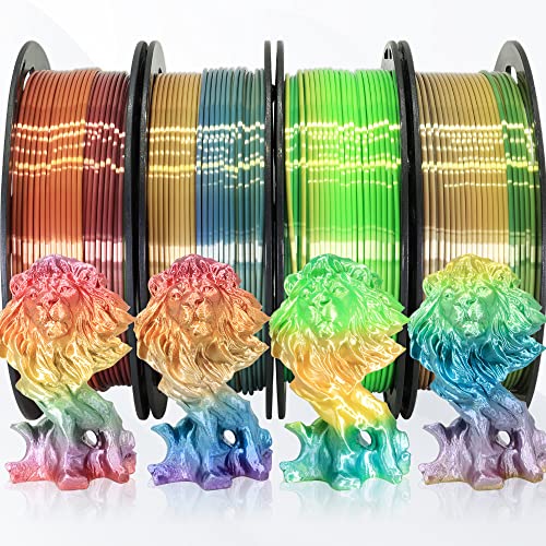 Image of 1.75mm Silk Rainbow PLA 4 Types Bundle, Fast Color Change, 1kg | 4 Different Types Silk Rainbow PLA, 250g /Spool, Total 1Kg 3D Print Filament