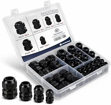 ANGSTROM 41pcs PG Cable Gland Kit for Waterproof Junction Boxes and Cord Grip Strain Relief PG7 PG9 PG11 PG13.5 PG16 PG19