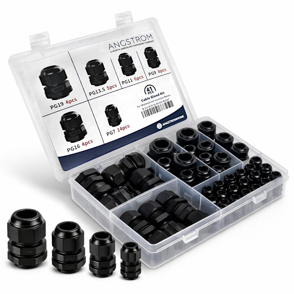 ANGSTROM Cable Gland Kit for Waterproof Junction Boxes and Cord Grip Strain Relief PG7 PG9 PG11 PG13.5 PG16 PG19 (41-Pack, Black) (41 pcs, Black)-image-17