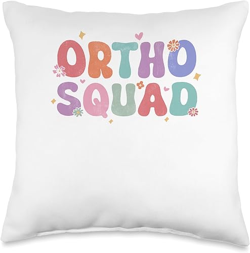 Ortho Squad Retro Orthodontist Office Dentist Dental Hygieni Throw Pillow, 16x16, Multicolor
