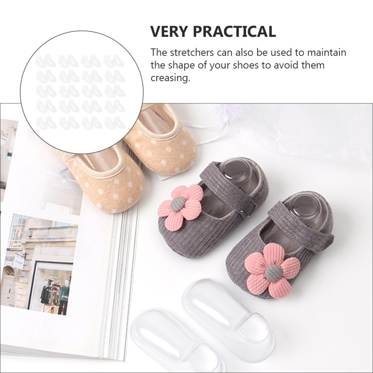 SHINEOFI 100 Stück Pvc Babyfüße Schuhpräsentationsständer für Kleinkinderschuhe Verhindert Verformen und Falten Transparenter Schuhständer für Babysocken und Schuhe