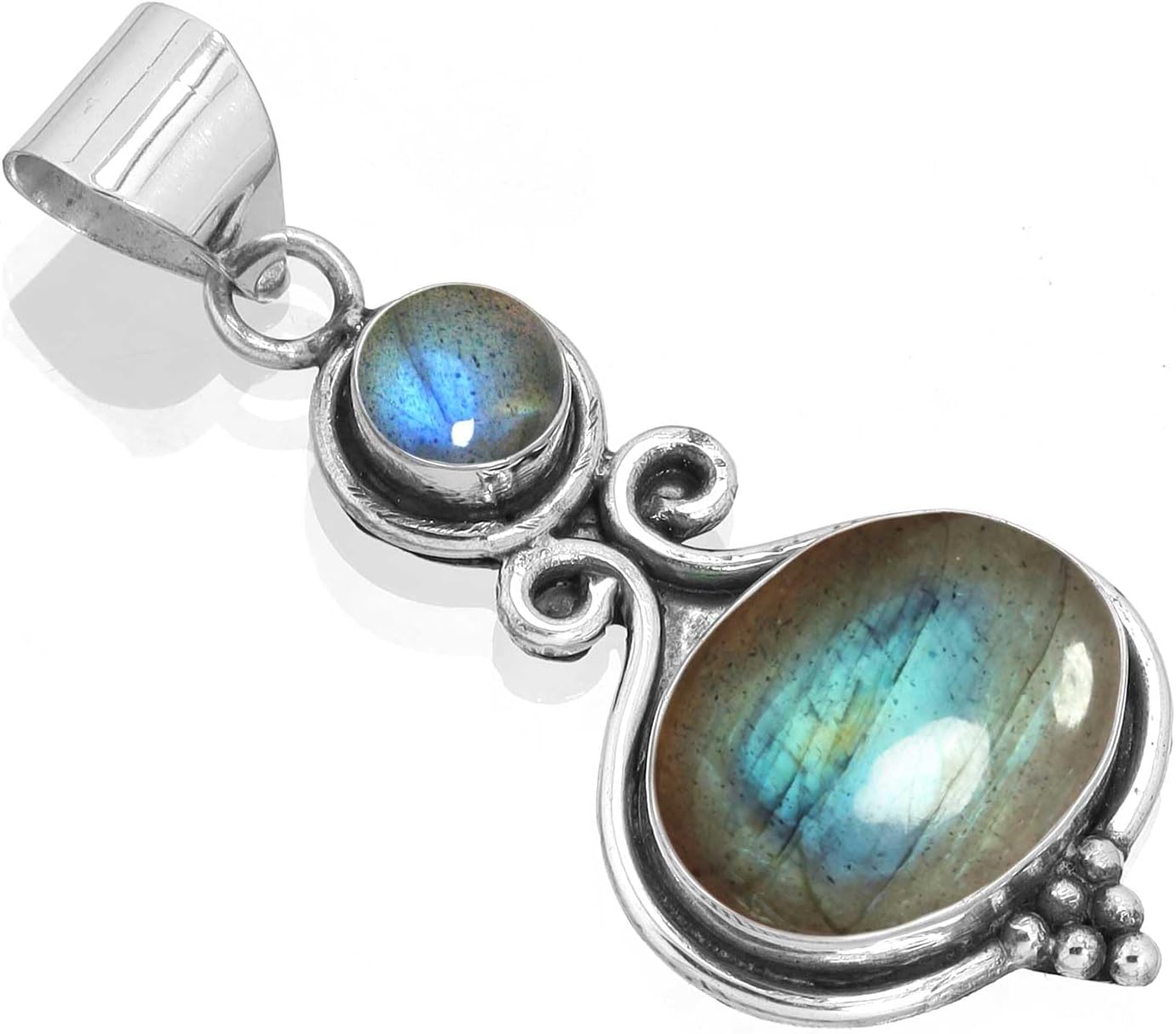 Tiger Eye, Labradorite, Onyx, Rose Quartz Oval - Round Handmade Pendant Necklace 925 Sterling Silver Plated Boho Chunky Natural Gemstone Jewelry For Women