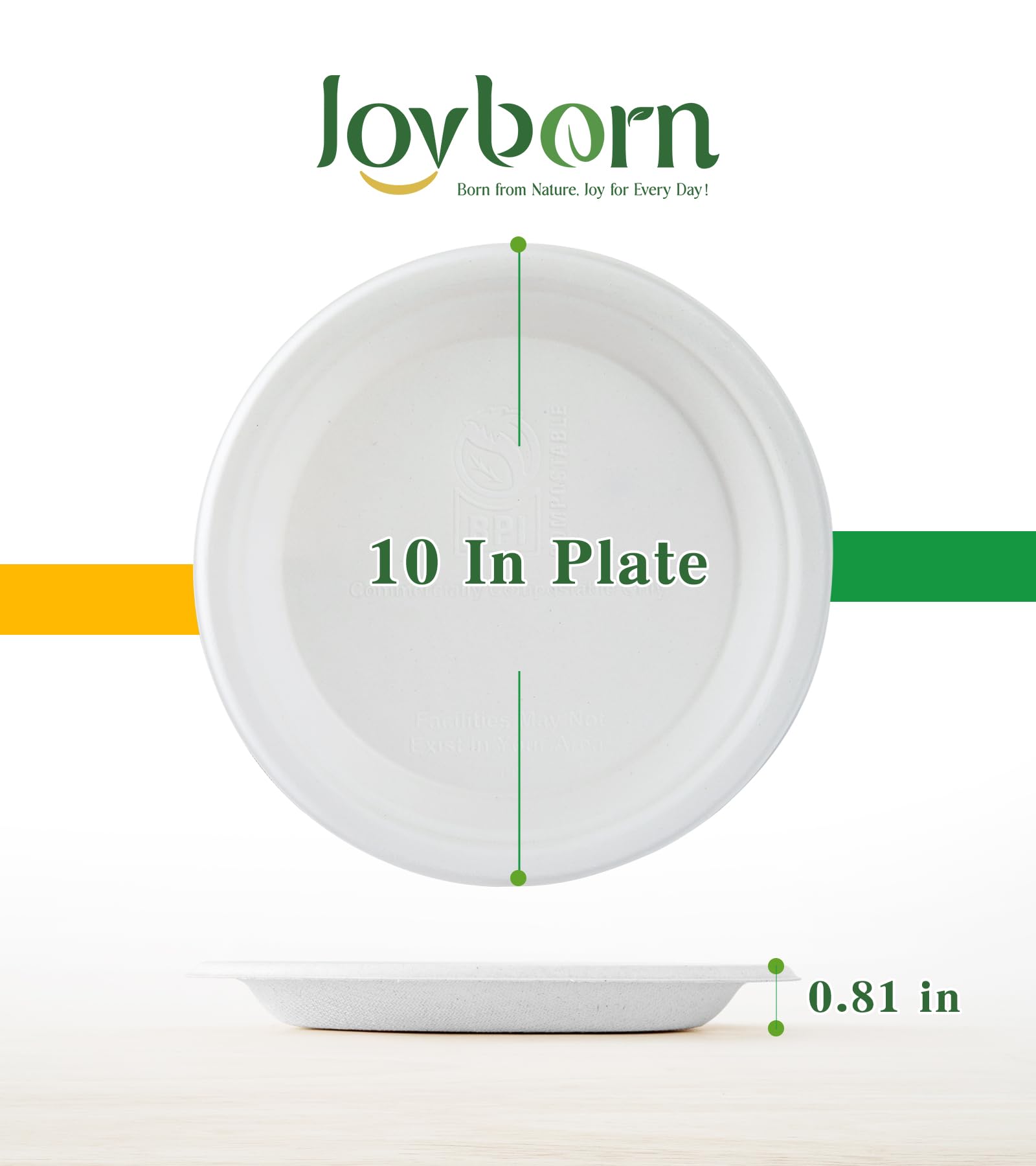 Piatti di carta compostabili al 100%, 25,4 cm, 125 pezzi, biodegradabili, piatti usa e getta resistenti per feste, adatti al microonde, resistenti all'ammollo, resistenti al taglio