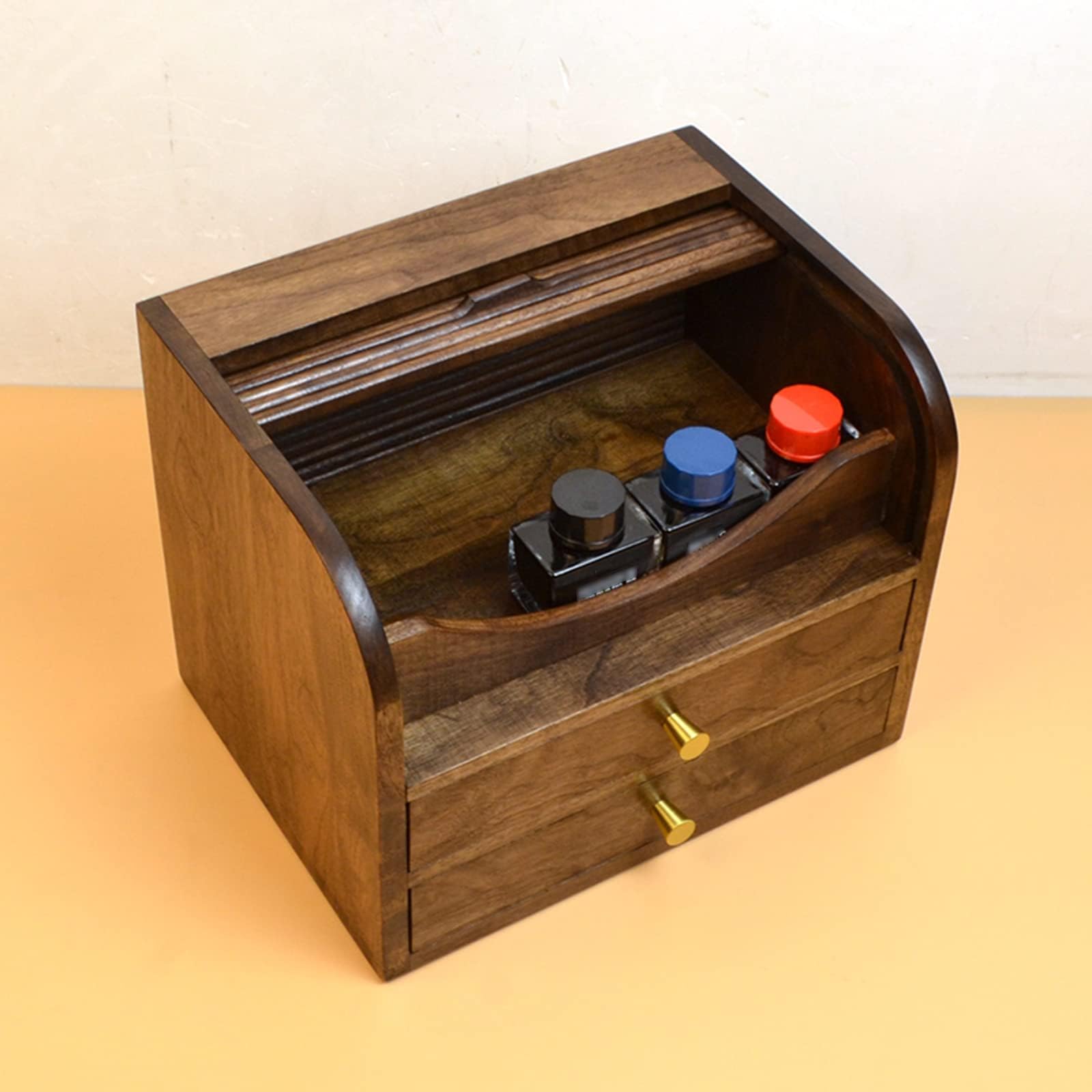 Stiftebox Aus Holz, Federmäppchen Aus Holz, Aufbewahrungsbox Für 20 Stifte, Luxuriöse Aufbewahrungsbox Für Füllfederhalter, Mit Schublade, Obere Tintenflaschenaufbewahrung Mit Rolltür, Für Geschäft Od