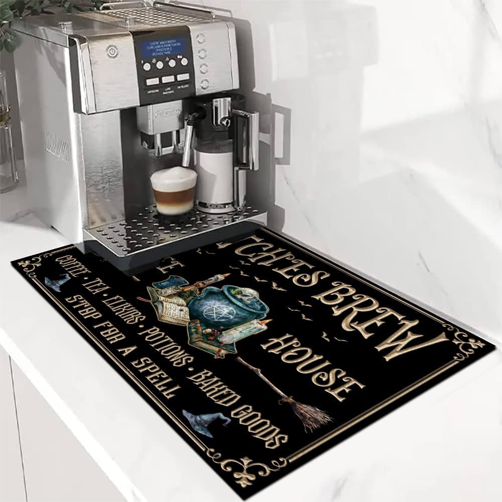 Withces Brew Coffee House Mat, Dish Drying Mat, 12x16, 16x20, 16x24 Coffee Bar Accessories Gift