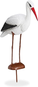Relaxdays, White/Red Garden Figure Stork, Garden Decorative Figure, Heron Protection, Rattle Stork Birth, H x W x D x H x D 80 x 64 cm, Garden Decoration Figure