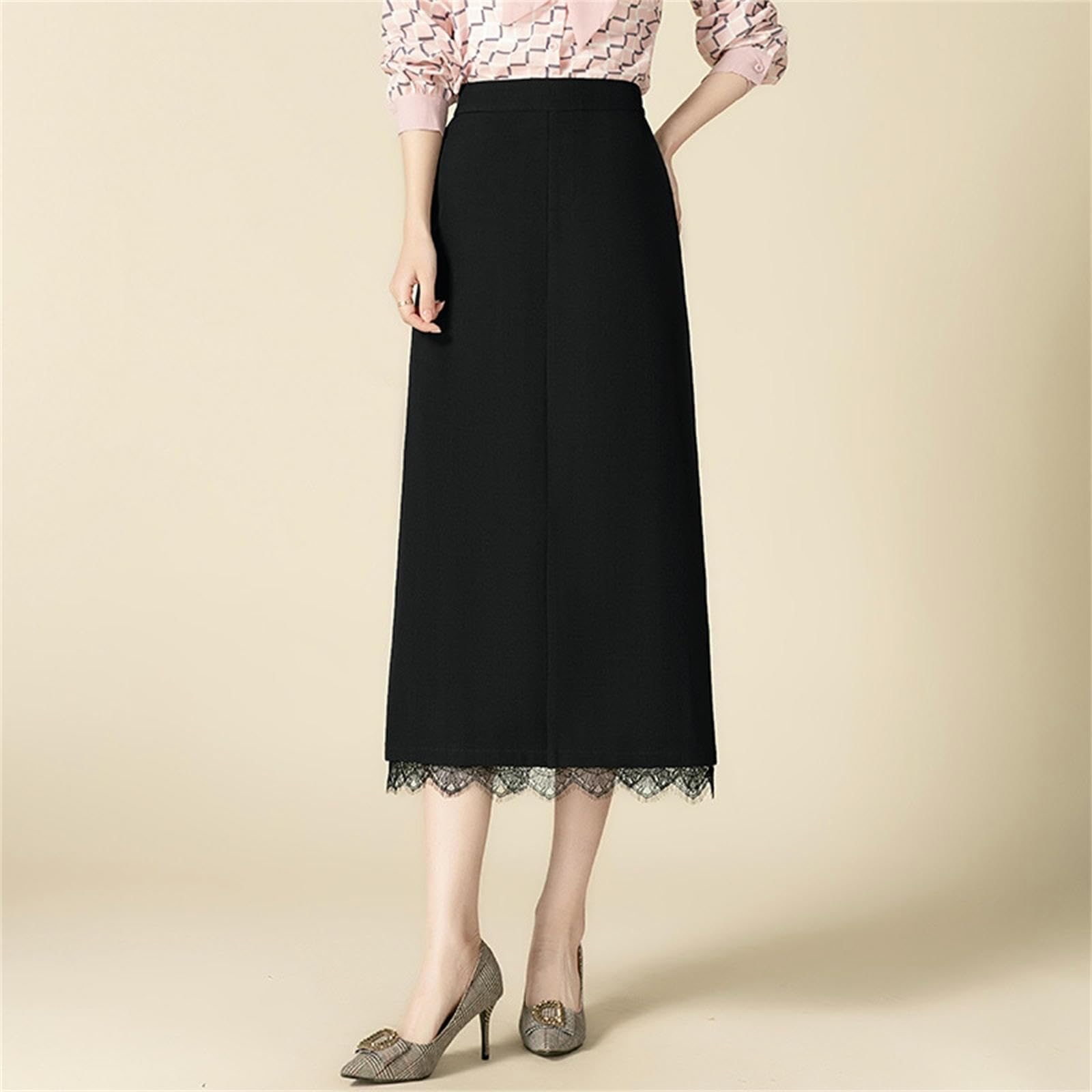Skirt Hip Women's Spring High Waist Slim Straight Slit Mid-Length One step