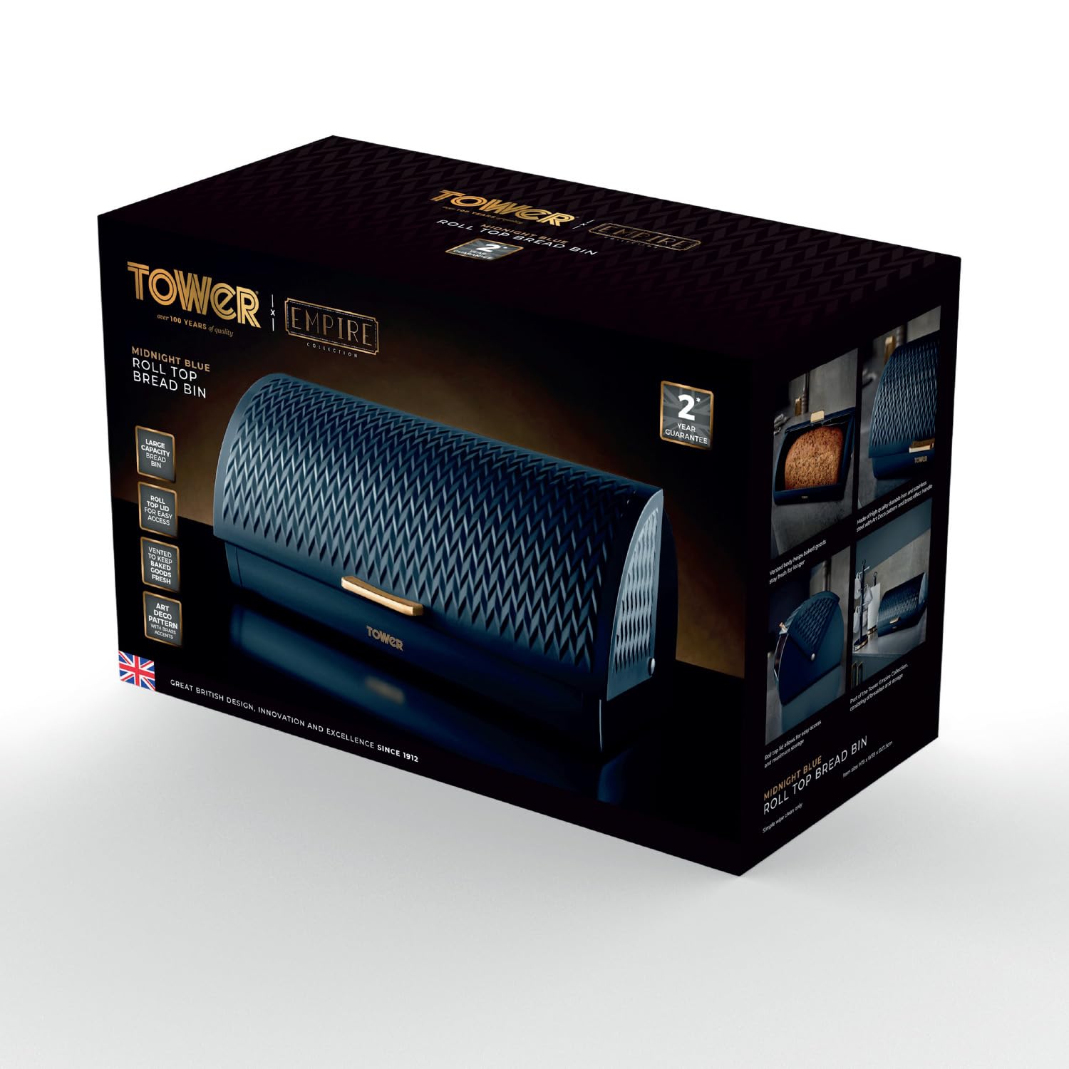 Tower Empire T826090MNB - Panera Enrollable de Acero Inoxidable, Color Azul Medianoche y latón