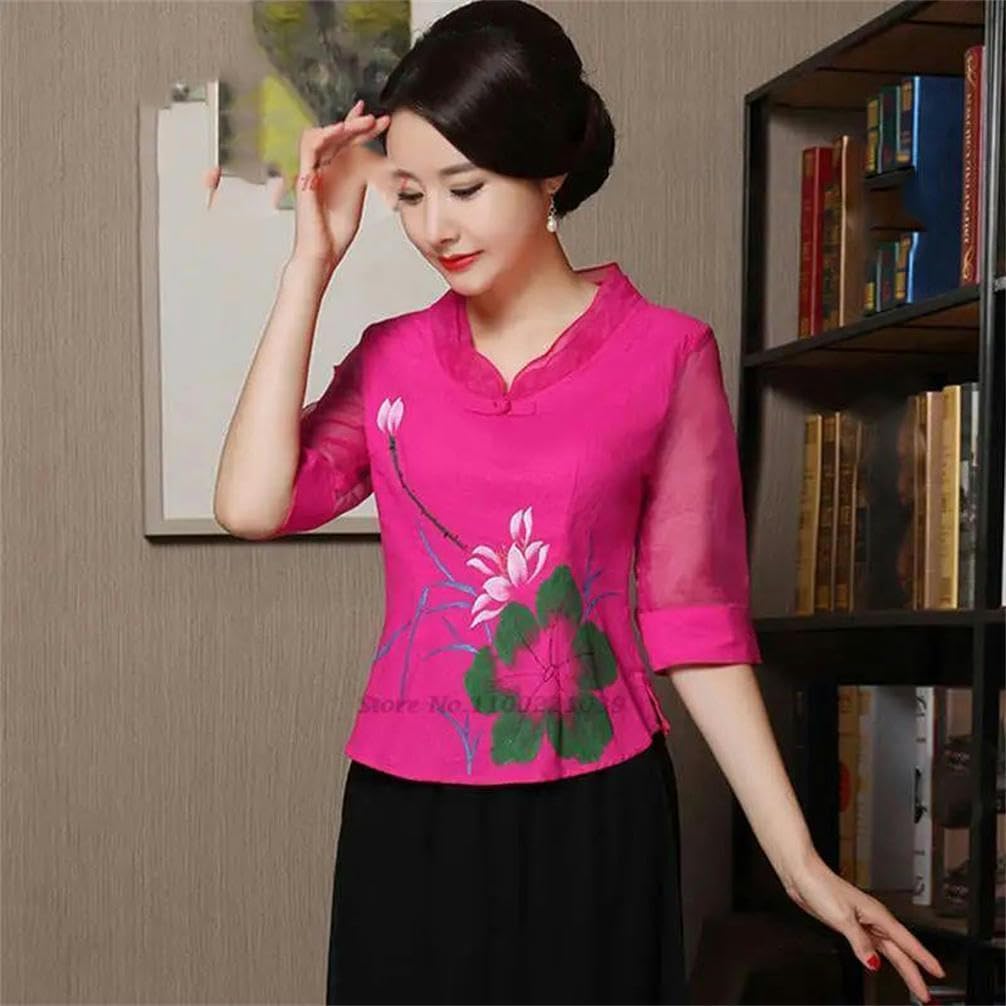 Chinese Traditional Vintage Blouse Cotton Linen Blouse Elegant Oriental Vintage Hanfu Shirt Oriental Tang Suit