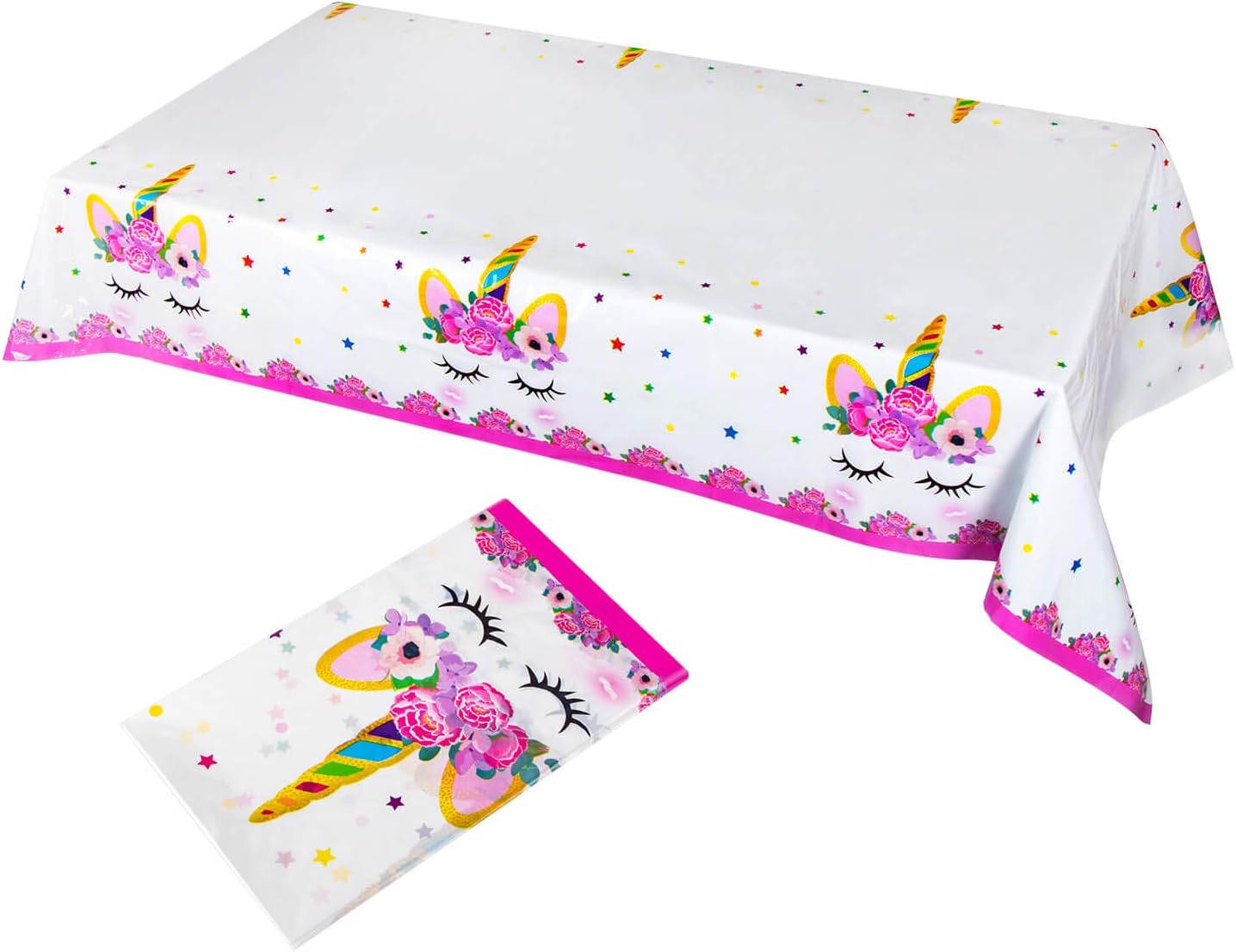 2 Pack Disposable Plastic Unicorn Tablecloth Unicorn Table Cover Unicorn Party Supplies, 70 X 42 Inches