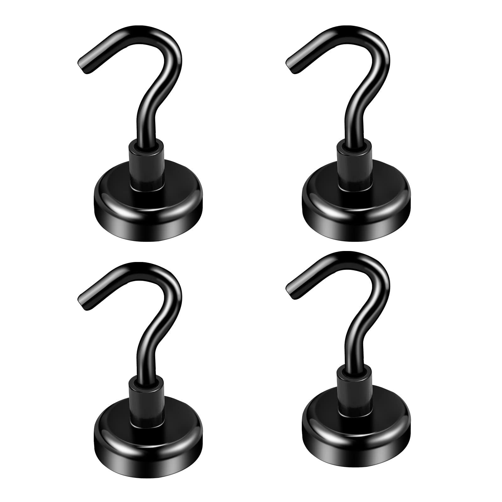 OZNEWLIFE Paquete de 4 Ganchos Magnéticos de Neodimio de 20 mm Sostiene Imanes de 33 lb (15 kg) con Ganchos Gancho magnético súper Fuerte Negro Porta llaves magnético para Nevera Cocina Garaje