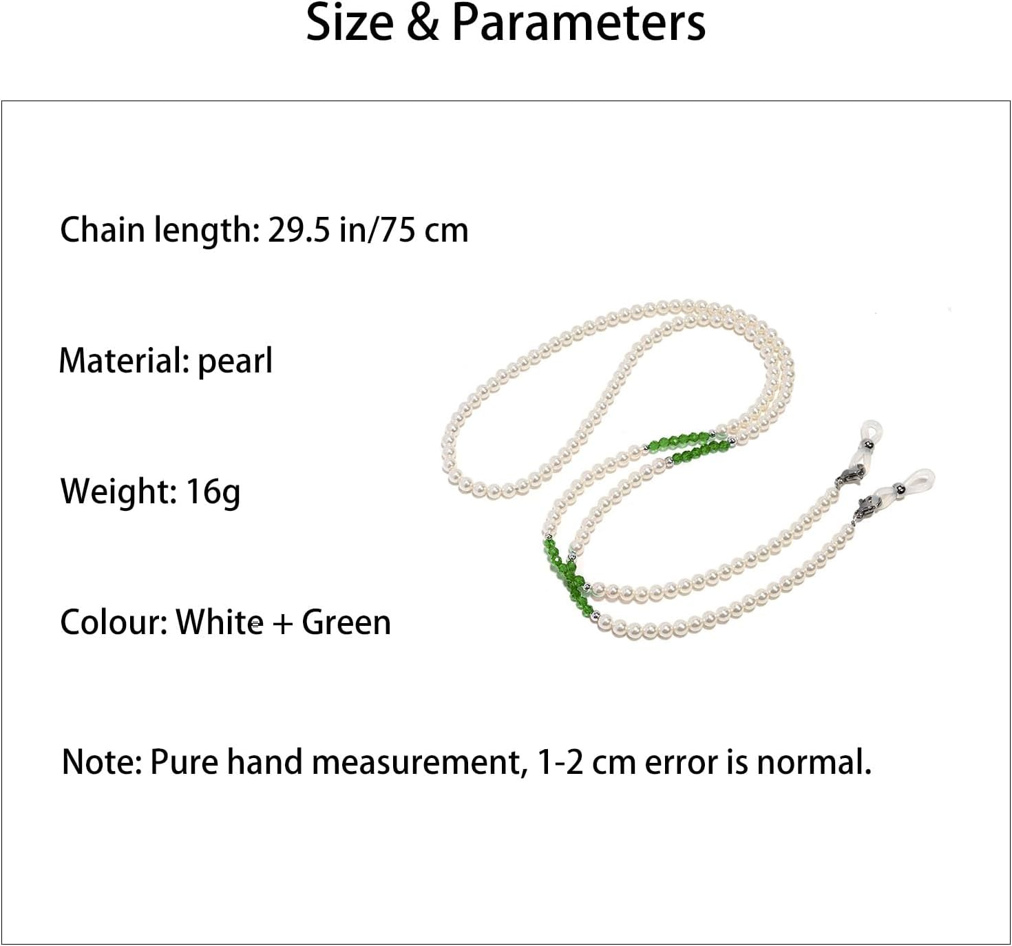 BILIONE Pearl Beaded Eyeglasses Chain with Spinel Accents, Elegant Sunglasses Lanyard, Glasses Holders Around Neck for Women, Green