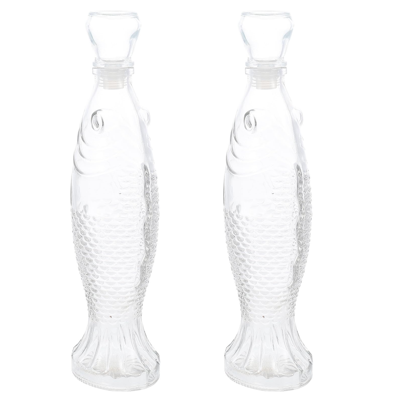Vase en verre poisson transparent avec bouchon style marin 2pcs