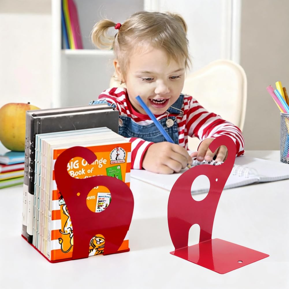 6 fermalibri per bambini, motivo: animali (elefante, dinosauro, giraffa) con base antiscivolo e bordi arrotondati, fermalibri colorati per scuola, cameretta dei bambini e casa