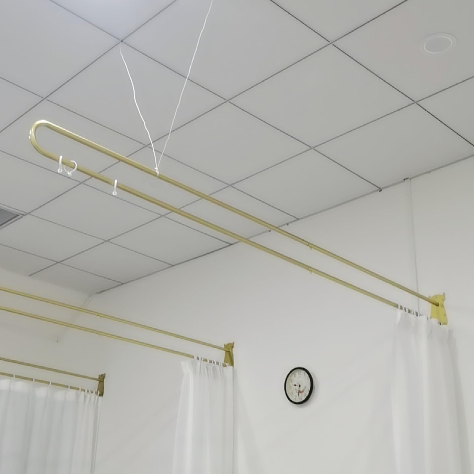 WQPMNYG Beige Partition Curtain Rod for Beauty Salon & Health Center WallMounted Room Divider with Gold Pole 200cm/6.5ft Privacy Curtains for Living Room & Booths