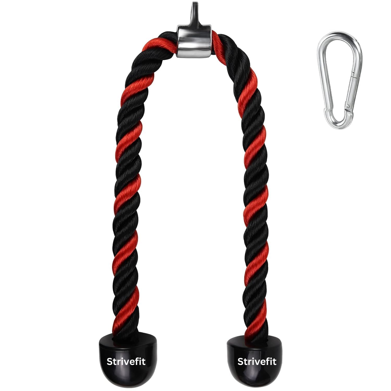 STRIVE FIT Tricep Rope 27-30 inch Rope Lenght, Pull Down Fitness Cable Attachment Machine with Solid Non Slip Ends_Includes Snap Hook (Tricep Rope 30 inches - Black & Red)-image-44