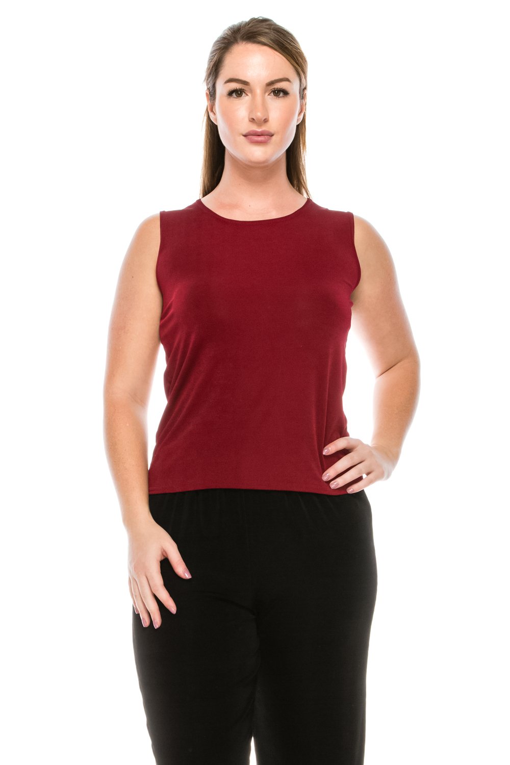 Jostar Women's Basic Tank Top – Plus Size Sleeveless Round Neck Stretch Casual Solid T Shirts