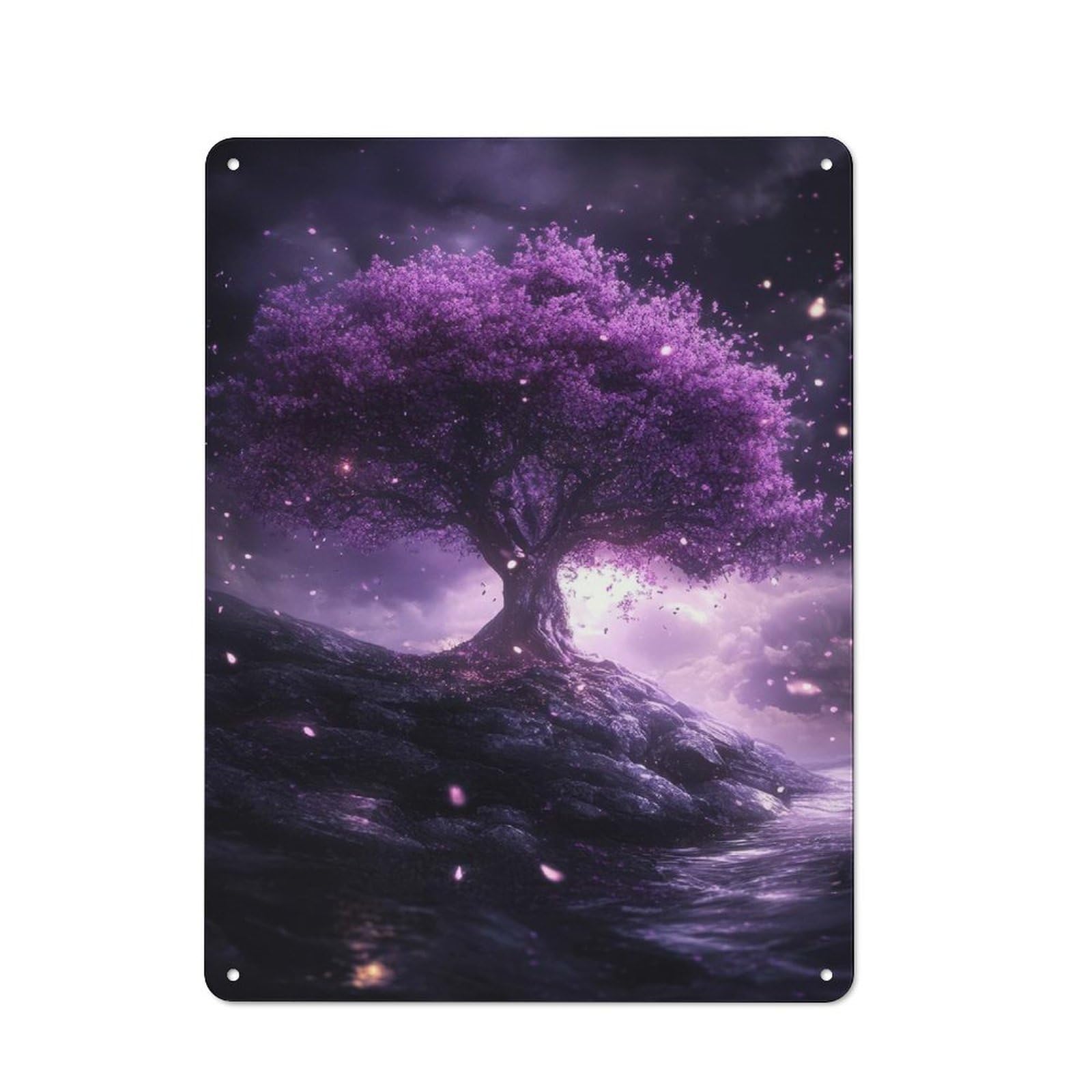 Cherry Blossom Fantasy Tree Country Vintage Metal Wall Decor 40x30cm, Decorative Tin Sign for Cottage, Kitchen, Hallway Or Breakfast Nook