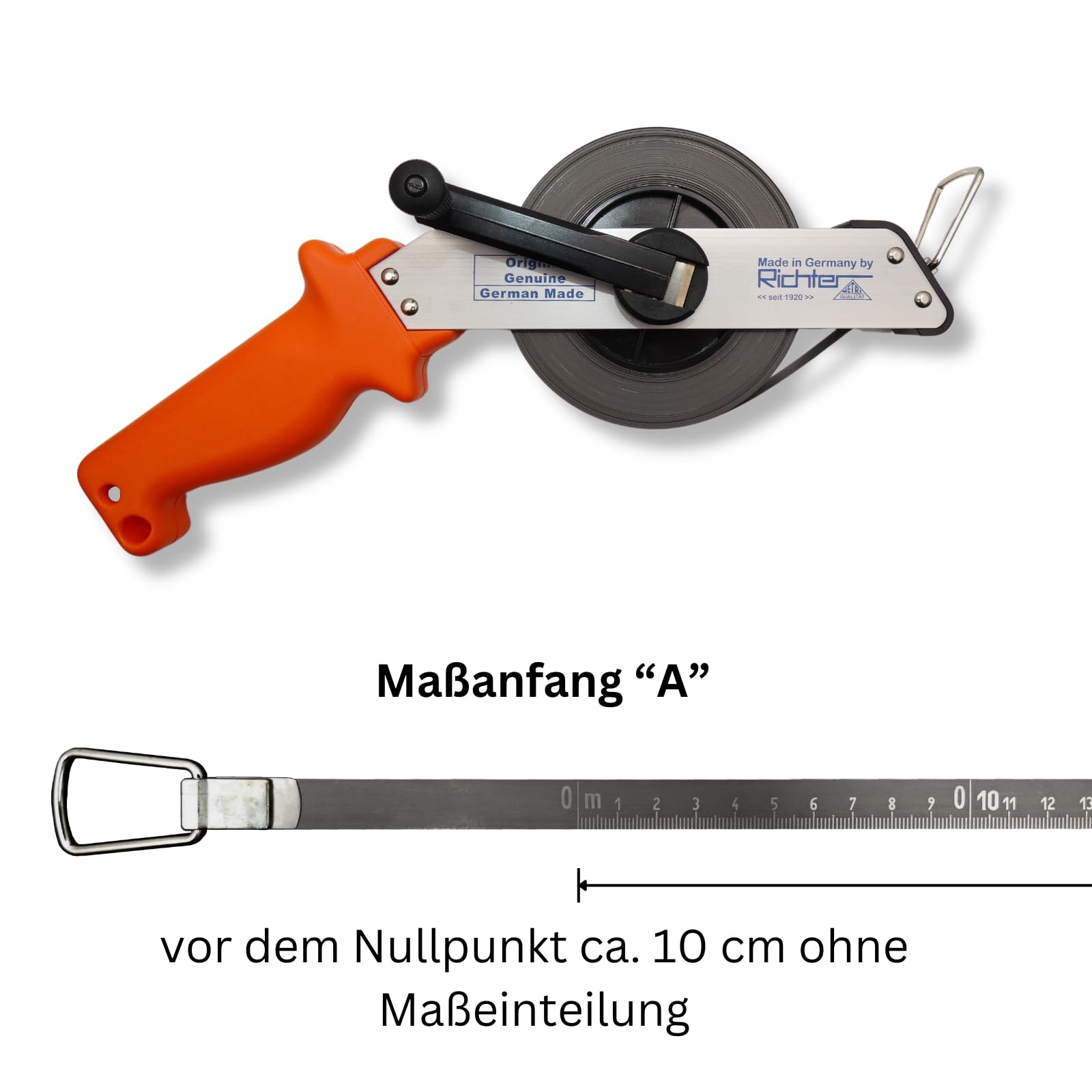 Richter Mètre Ruban Acier 20m – Acier Inox Antirouille Avec Début De Mesure 'A' – Cadre Anodisé Léger – Graduation Claire Sur Fond Gravé – Graduation Haute Visibilité – Inclus Mètre Pliant DEWEPRO 2m