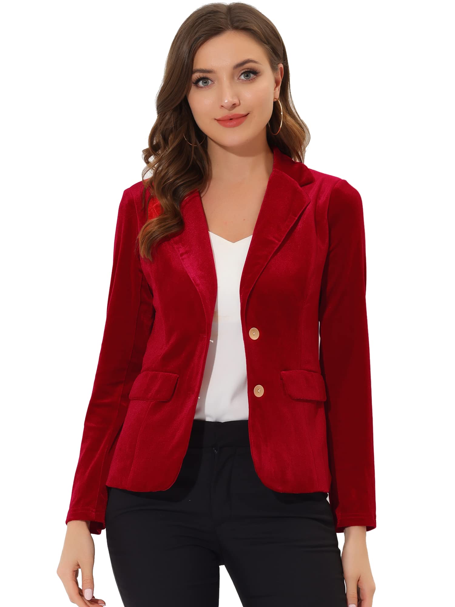Allegra K Velvet Blazers For Womens Notched Lapel Two Button