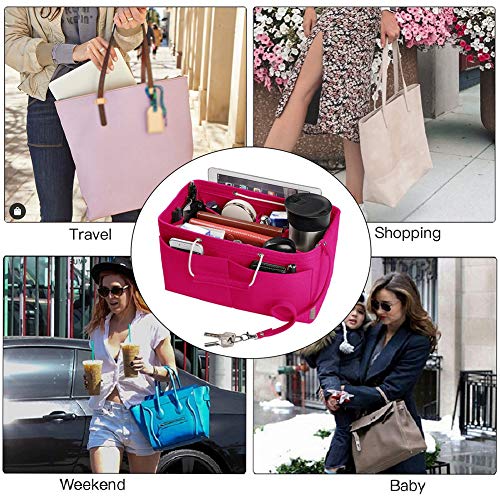 Ztujo Purse Organizer, Multi-Pocket Felt Handbag Organizer, Purse Organizer Insert With Handles, Medium, Large, X-Large (Medium, Rose) #TOP6