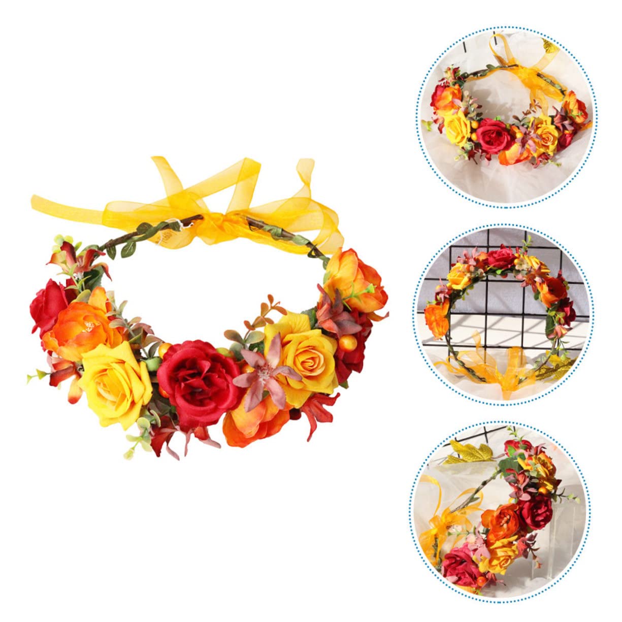 FRCOLOR 4 Piezas Diadema De Flores Artificiales Cintas Para El Cabello Para Mujeres Guirnalda De Flores Artificiales Diademas De Niñas Diademas Para Niñas Tela Hojas Verdes Rosa Novia
