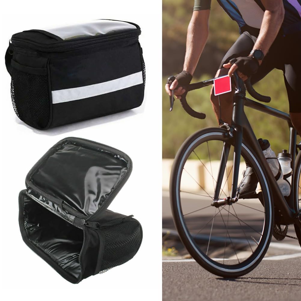 SEMINISMAR Borsa da Manubrio della Bicicletta,Borsa da Manubrio con Touch Screen in PVC,Portaborse per Bici,Impermeabile Borsa Telaio Bici con Funzione,Bicicletta Anteriore Borsa (Nero)